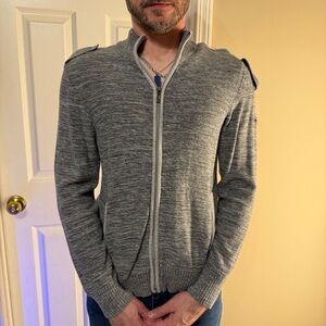 DKNY Men's Heather Gray Zip-Up Sweater